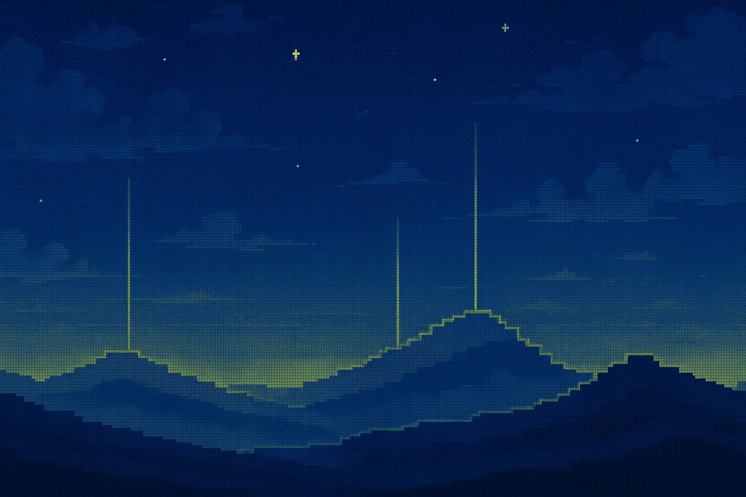 Paisagem em pixel art representando métricas